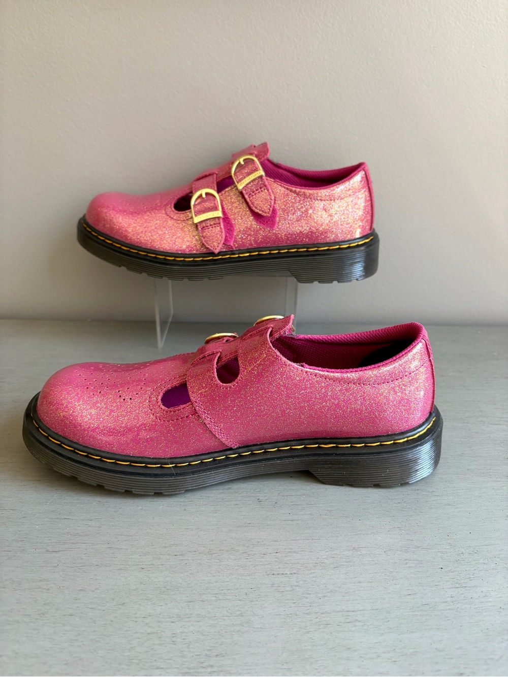 Doc Dr. Martens Pink Glitter Double-Buckle Mary Jane Shoes Boots Women 6 NEW - Picture 9 of 13